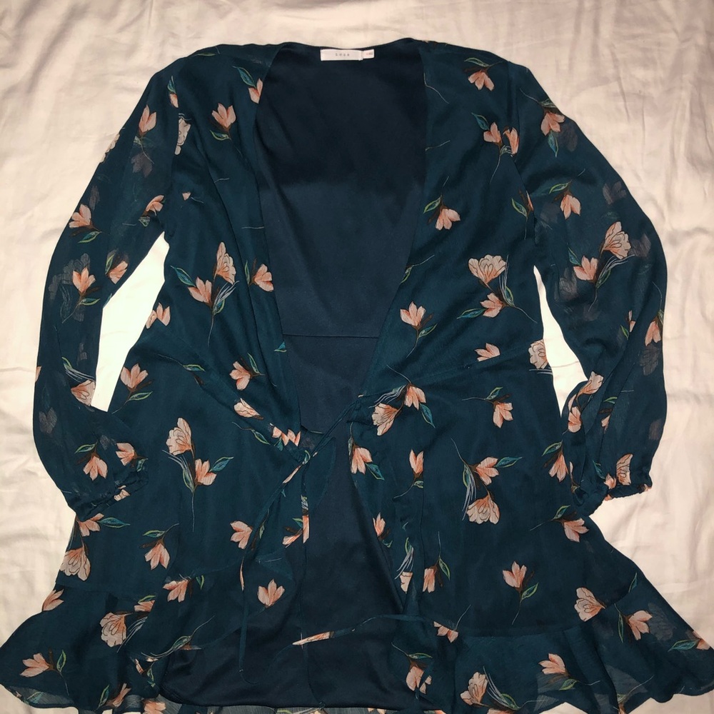 Lush Floral top covering tie front blouse